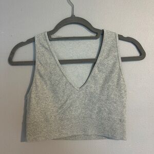 Garage Gray V-Neck Ribbed Top